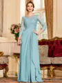 Glamorous A-Line Chiffon Lace Scoop 3/4 Sleeves Floor-Length Mother of the Bride Dress