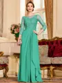 Glamorous A-Line Chiffon Lace Scoop 3/4 Sleeves Floor-Length Mother of the Bride Dress