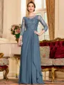 Glamorous A-Line Chiffon Lace Scoop 3/4 Sleeves Floor-Length Mother of the Bride Dress