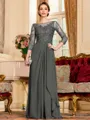 Glamorous A-Line Chiffon Lace Scoop 3/4 Sleeves Floor-Length Mother of the Bride Dress