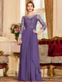 Glamorous A-Line Chiffon Lace Scoop 3/4 Sleeves Floor-Length Mother of the Bride Dress