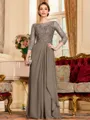 Glamorous A-Line Chiffon Lace Scoop 3/4 Sleeves Floor-Length Mother of the Bride Dress