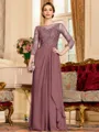 Glamorous A-Line Chiffon Lace Scoop 3/4 Sleeves Floor-Length Mother of the Bride Dress
