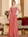 Glamorous A-Line Chiffon Lace Scoop 3/4 Sleeves Floor-Length Mother of the Bride Dress