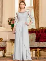 Glamorous A-Line Chiffon Lace Scoop 3/4 Sleeves Floor-Length Mother of the Bride Dress