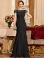 Tasteful Sheath Chiffon Beading Bateau Short Sleeves Floor-Length Mother of the Bride Dress