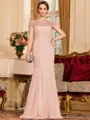 Tasteful Sheath Chiffon Beading Bateau Short Sleeves Floor-Length Mother of the Bride Dress