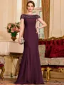 Tasteful Sheath Chiffon Beading Bateau Short Sleeves Floor-Length Mother of the Bride Dress