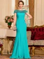 Tasteful Sheath Chiffon Beading Bateau Short Sleeves Floor-Length Mother of the Bride Dress