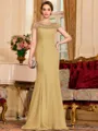 Tasteful Sheath Chiffon Beading Bateau Short Sleeves Floor-Length Mother of the Bride Dress
