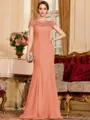 Tasteful Sheath Chiffon Beading Bateau Short Sleeves Floor-Length Mother of the Bride Dress