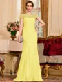 Tasteful Sheath Chiffon Beading Bateau Short Sleeves Floor-Length Mother of the Bride Dress