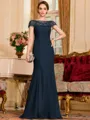 Tasteful Sheath Chiffon Beading Bateau Short Sleeves Floor-Length Mother of the Bride Dress