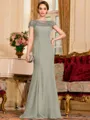 Tasteful Sheath Chiffon Beading Bateau Short Sleeves Floor-Length Mother of the Bride Dress