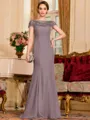 Tasteful Sheath Chiffon Beading Bateau Short Sleeves Floor-Length Mother of the Bride Dress