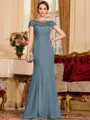 Tasteful Sheath Chiffon Beading Bateau Short Sleeves Floor-Length Mother of the Bride Dress