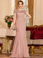 Tasteful Sheath Chiffon Beading Bateau Short Sleeves Floor-Length Mother of the Bride Dress