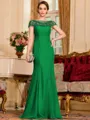 Tasteful Sheath Chiffon Beading Bateau Short Sleeves Floor-Length Mother of the Bride Dress