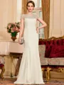 Tasteful Sheath Chiffon Beading Bateau Short Sleeves Floor-Length Mother of the Bride Dress
