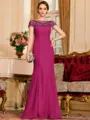 Tasteful Sheath Chiffon Beading Bateau Short Sleeves Floor-Length Mother of the Bride Dress