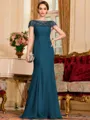 Tasteful Sheath Chiffon Beading Bateau Short Sleeves Floor-Length Mother of the Bride Dress