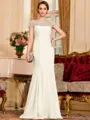 Tasteful Sheath Chiffon Beading Bateau Short Sleeves Floor-Length Mother of the Bride Dress