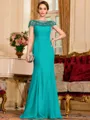 Tasteful Sheath Chiffon Beading Bateau Short Sleeves Floor-Length Mother of the Bride Dress