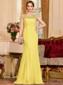 Tasteful Sheath Chiffon Beading Bateau Short Sleeves Floor-Length Mother of the Bride Dress