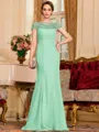Tasteful Sheath Chiffon Beading Bateau Short Sleeves Floor-Length Mother of the Bride Dress