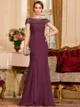 Tasteful Sheath Chiffon Beading Bateau Short Sleeves Floor-Length Mother of the Bride Dress