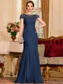 Tasteful Sheath Chiffon Beading Bateau Short Sleeves Floor-Length Mother of the Bride Dress