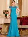 Tasteful Sheath Chiffon Beading Bateau Short Sleeves Floor-Length Mother of the Bride Dress