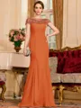 Tasteful Sheath Chiffon Beading Bateau Short Sleeves Floor-Length Mother of the Bride Dress