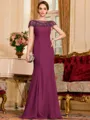 Tasteful Sheath Chiffon Beading Bateau Short Sleeves Floor-Length Mother of the Bride Dress