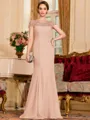 Tasteful Sheath Chiffon Beading Bateau Short Sleeves Floor-Length Mother of the Bride Dress