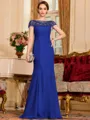 Tasteful Sheath Chiffon Beading Bateau Short Sleeves Floor-Length Mother of the Bride Dress