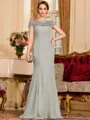 Tasteful Sheath Chiffon Beading Bateau Short Sleeves Floor-Length Mother of the Bride Dress