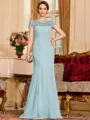 Tasteful Sheath Chiffon Beading Bateau Short Sleeves Floor-Length Mother of the Bride Dress