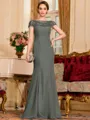 Tasteful Sheath Chiffon Beading Bateau Short Sleeves Floor-Length Mother of the Bride Dress