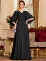 Resplendent A-Line Chiffon Applique V-Neck 1/2 Sleeves Floor-Length Mother of the Bride Dress
