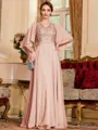 Resplendent A-Line Chiffon Applique V-Neck 1/2 Sleeves Floor-Length Mother of the Bride Dress