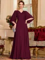 Resplendent A-Line Chiffon Applique V-Neck 1/2 Sleeves Floor-Length Mother of the Bride Dress