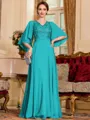 Resplendent A-Line Chiffon Applique V-Neck 1/2 Sleeves Floor-Length Mother of the Bride Dress