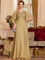 Resplendent A-Line Chiffon Applique V-Neck 1/2 Sleeves Floor-Length Mother of the Bride Dress