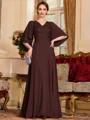 Resplendent A-Line Chiffon Applique V-Neck 1/2 Sleeves Floor-Length Mother of the Bride Dress