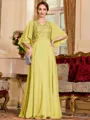 Resplendent A-Line Chiffon Applique V-Neck 1/2 Sleeves Floor-Length Mother of the Bride Dress