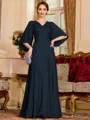 Resplendent A-Line Chiffon Applique V-Neck 1/2 Sleeves Floor-Length Mother of the Bride Dress