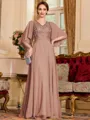 Resplendent A-Line Chiffon Applique V-Neck 1/2 Sleeves Floor-Length Mother of the Bride Dress