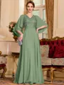 Resplendent A-Line Chiffon Applique V-Neck 1/2 Sleeves Floor-Length Mother of the Bride Dress
