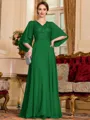 Resplendent A-Line Chiffon Applique V-Neck 1/2 Sleeves Floor-Length Mother of the Bride Dress
